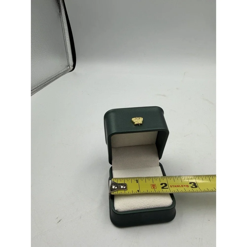 Dark Green Faux Leather Ring Box Crown Design Square Padded Lined Jewelry Case